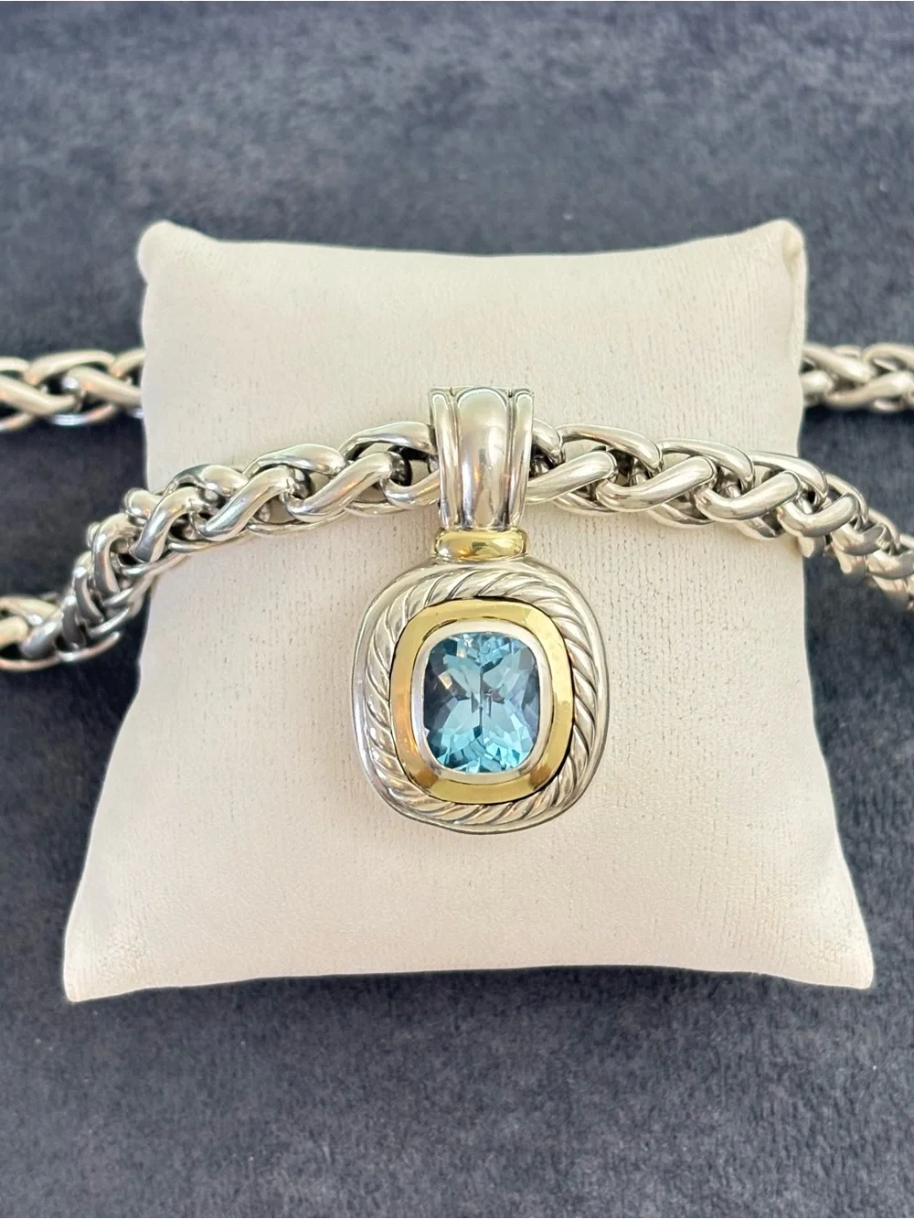 David Yurman XL Albion Pendant Necklace with Blue Topaz 17